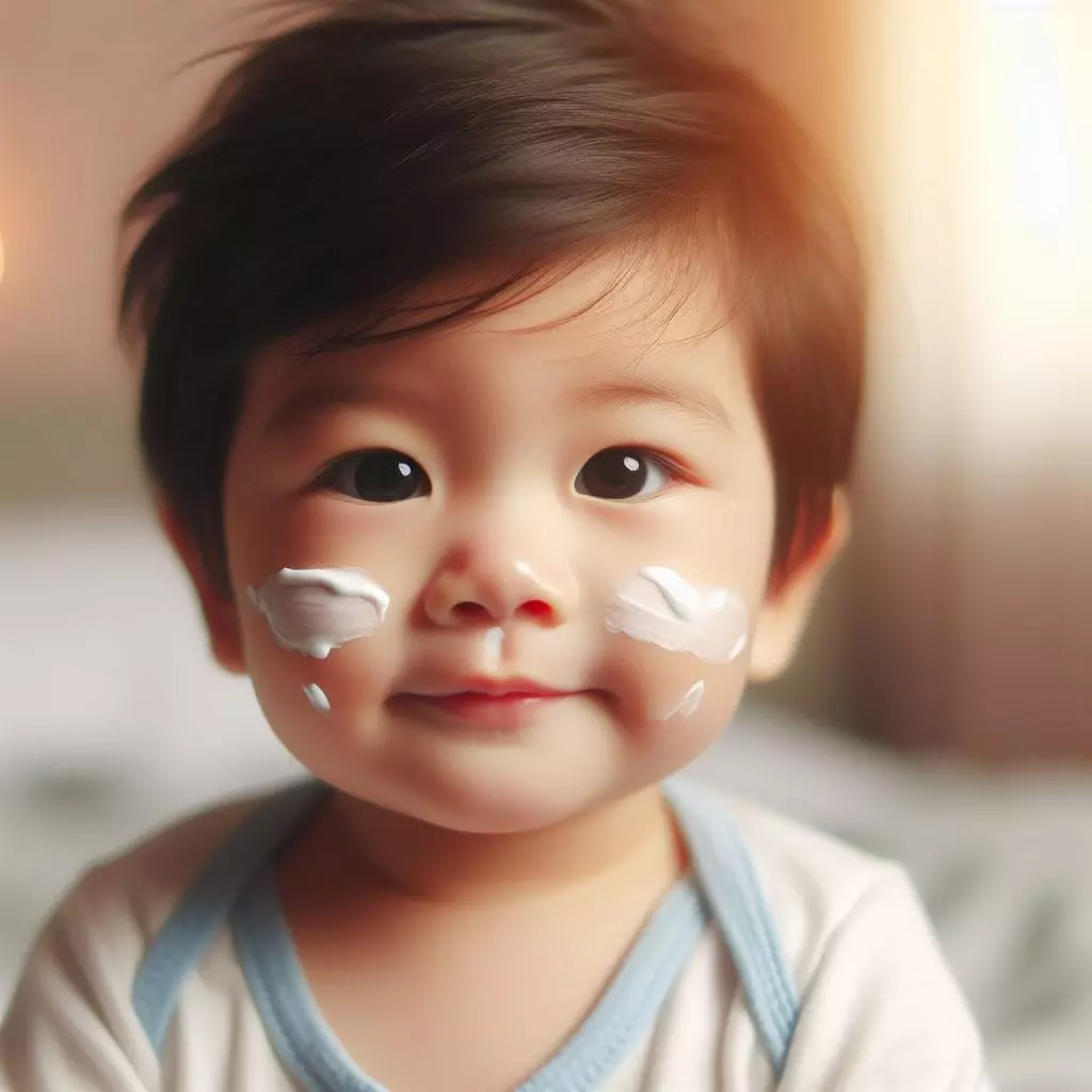 Baby with cream on the face